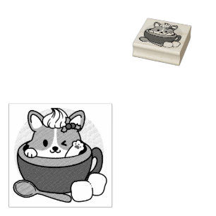 Winter Cocoa Bliss - Cute Dog in Mug Design Rubber Stamp