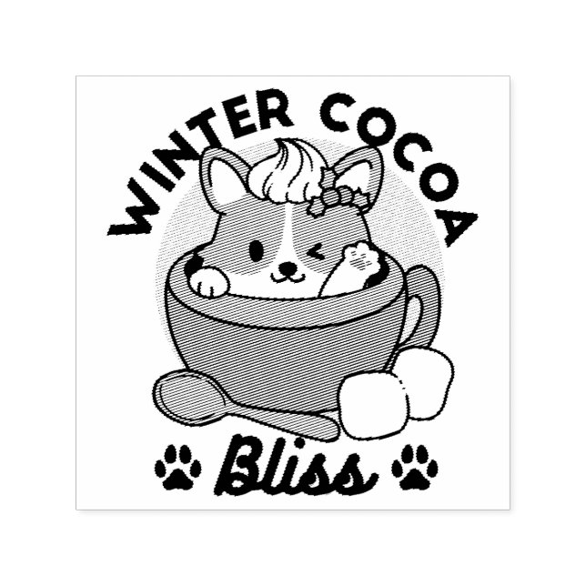 Winter Cocoa Bliss - Cute Dog in Mug Design Self-inking Stamp (Design)