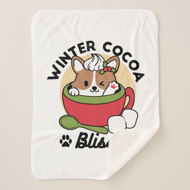 Winter Cocoa Bliss - Cute Dog in Mug Design Sherpa Blanket (Front)