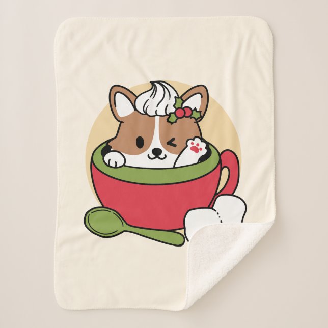 Winter Cocoa Bliss - Cute Dog in Mug Design Sherpa Blanket (Front)