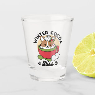 Winter Cocoa Bliss - Cute Dog in Mug Design Shot Glass