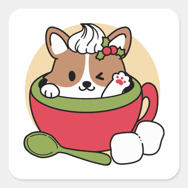 Winter Cocoa Bliss - Cute Dog in Mug Design Square Sticker (Front)