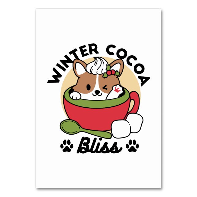 Winter Cocoa Bliss - Cute Dog in Mug Design Table Number (Front)