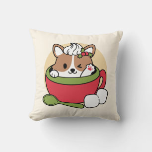 Winter Cocoa Bliss - Cute Dog in Mug Design Throw Pillow