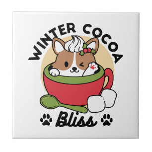 Winter Cocoa Bliss - Cute Dog in Mug Design Tile