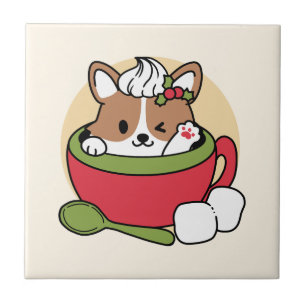 Winter Cocoa Bliss - Cute Dog in Mug Design Tile
