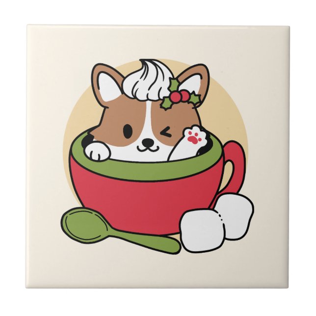 Winter Cocoa Bliss - Cute Dog in Mug Design Tile (Front)