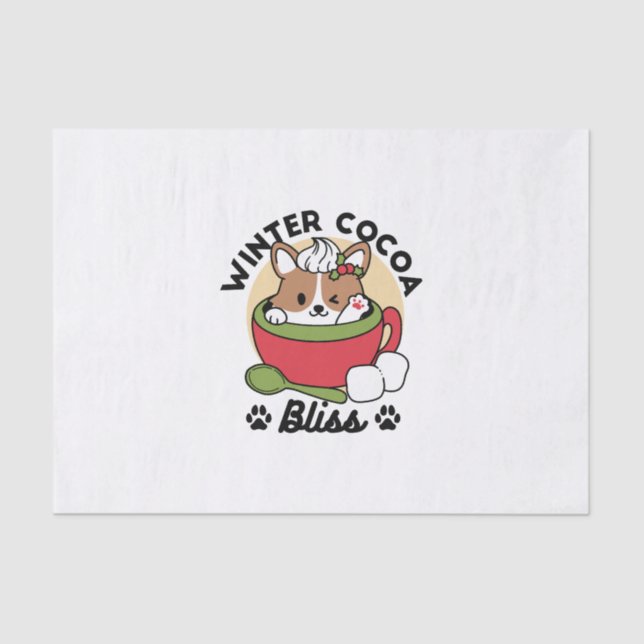 Winter Cocoa Bliss - Cute Dog in Mug Design Tissue Paper (Front)