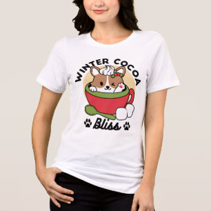 Winter Cocoa Bliss - Cute Dog in Mug Design Tri-Blend Shirt