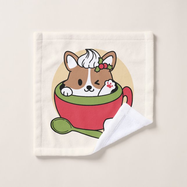 Winter Cocoa Bliss - Cute Dog in Mug Design Wash Cloth (Wash Cloth)