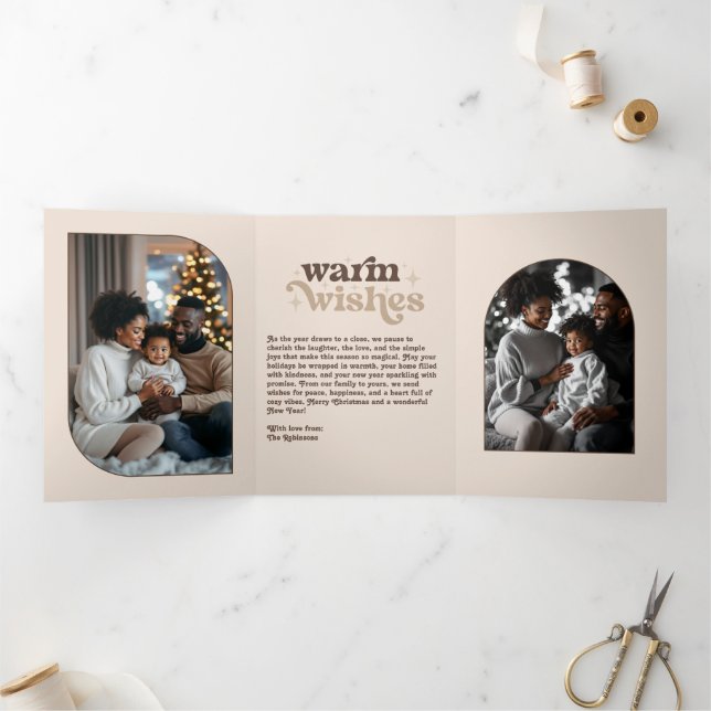 Winter Cocoa Cozy Vibes Retro Christmas Photo Tri-Fold Holiday Card (Inside)