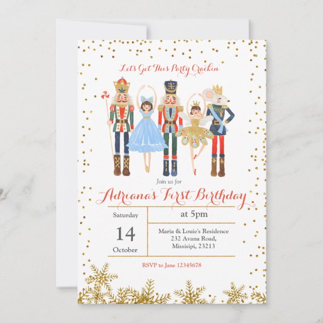 Winter Confetti Birthday Invitation Nutcracker (Front)