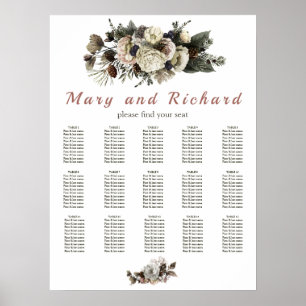 Winter Conifer Floral Peony Wedding Seating Chart