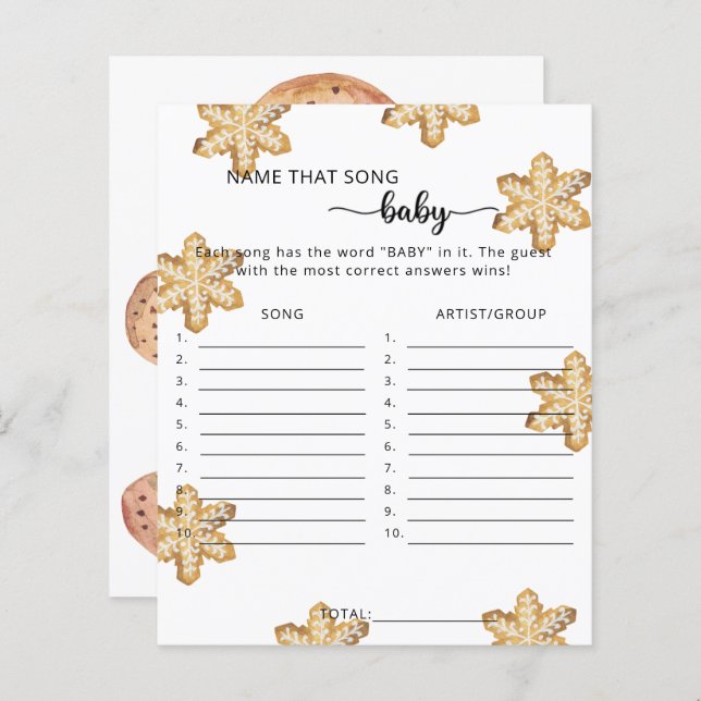 Winter cookies - name that song Baby Shower Game (Front/Back)