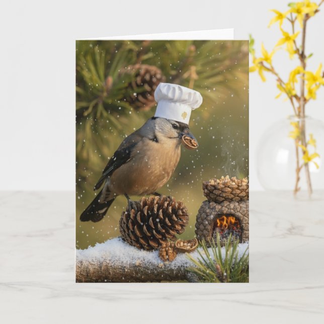 Winter Cooking Chef Nutcracker Bird Card (Yellow Flower)