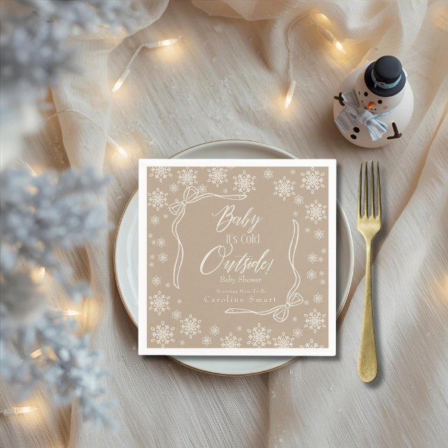 Winter Coquette Taupe Baby it's cold Paper Napkin (Winter Coquette Taupe Baby it's cold Paper Napkin)