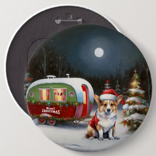 Winter Corgi Caravan Christmas Adventure 6 Inch Round Button