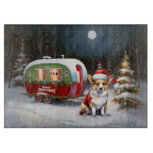 Winter Corgi Caravan Christmas Adventure  Cutting Board