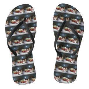 Winter Corgi Caravan Christmas Adventure  Flip Flops