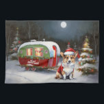 Winter Corgi Caravan Christmas Adventure  Kitchen Towel<br><div class="desc">Embrace the magic of a snowy winter night as a caravan glides gracefully through the moonlit landscape. The serene beauty of the glistening snow and the enchanting glow of the moon create a captivating scene,  promising an unforgettable Christmas adventure filled with warmth,  joy,  and cherished memories.</div>