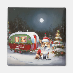 Winter Corgi Caravan Christmas Adventure Magnet