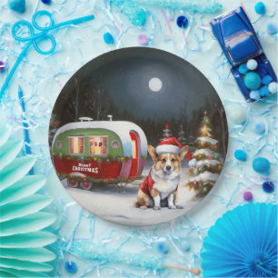 Winter Corgi Caravan Christmas Adventure Paper Plate
