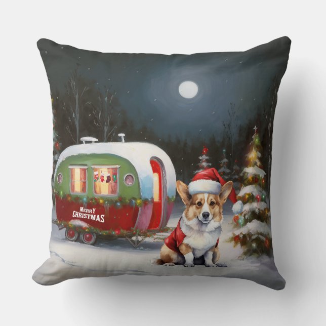 Winter Corgi Caravan Christmas Adventure  Throw Pillow (Front)