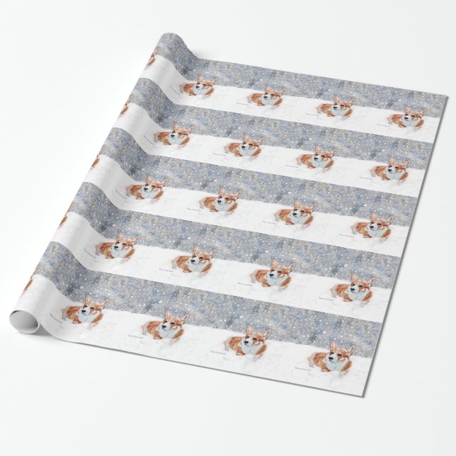 Winter Corgi Wrapping Paper (Unrolled)