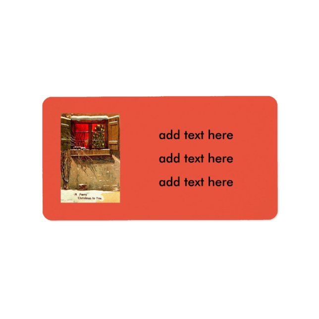 Winter Cottage Candlelit Christmas Tree Window Label (Front)