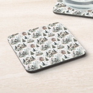 Winter Cottage Snowfall Pattern Coaster