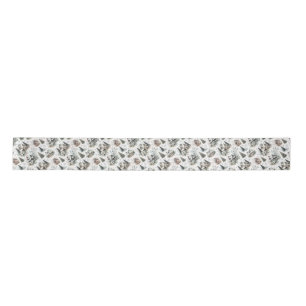 Winter Cottage Snowfall Pattern Satin Ribbon