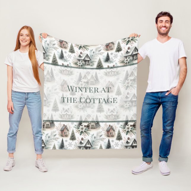 Winter Cottage Snowfall Words Fleece Blanket (In Situ)