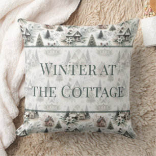 Winter Cottage Snowfall Words Throw Pillow