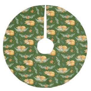Winter Cottagecore Sleeping Fox Green  Brushed Polyester Tree Skirt