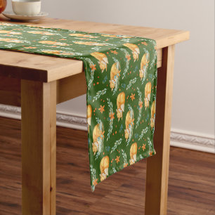 Winter Cottagecore Sleeping Fox Green Short Table Runner