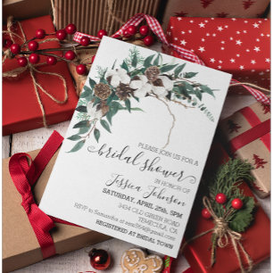 Winter Cotton Greenery Bridal Shower Invitation