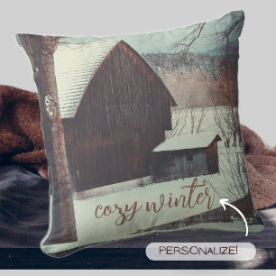 Winter country landscape throw pillow