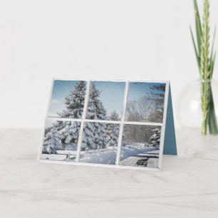 winter country scene in snowflake window card