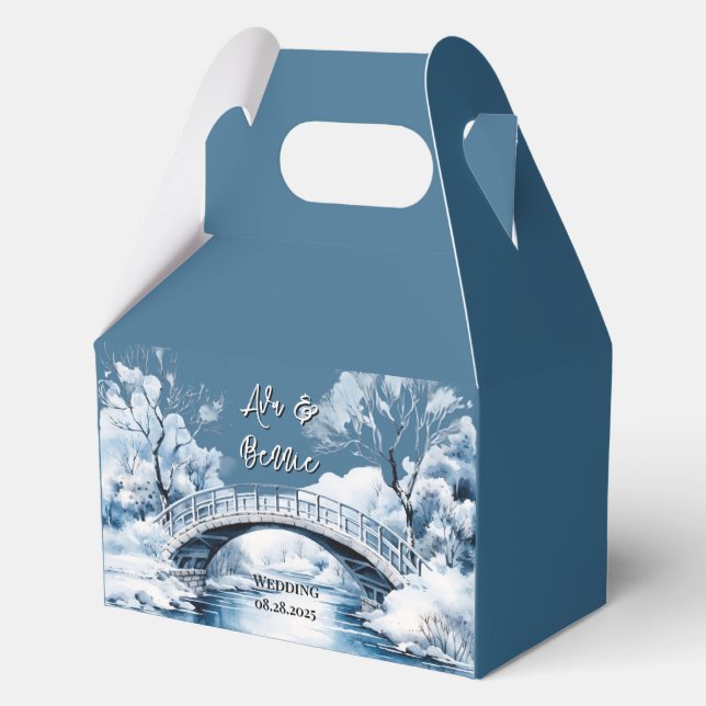 Winter Country Water Stream Bridge Wedding Custom Favor Box (Front)