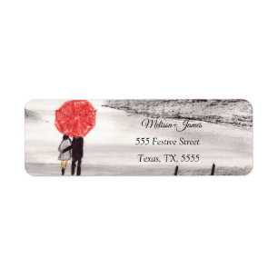 Winter Couple Red Umbrella Festive Wedding