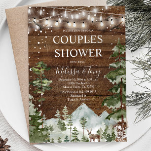 Winter Couple Shower Rustic Wood String Lights Invitation