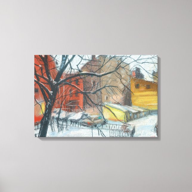 Winter Courtyard Landscape Pastel Painting Art Canvas Print (Front)