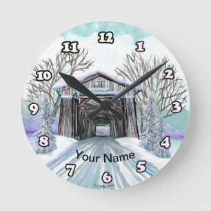 Winter Covered Bridge Clock