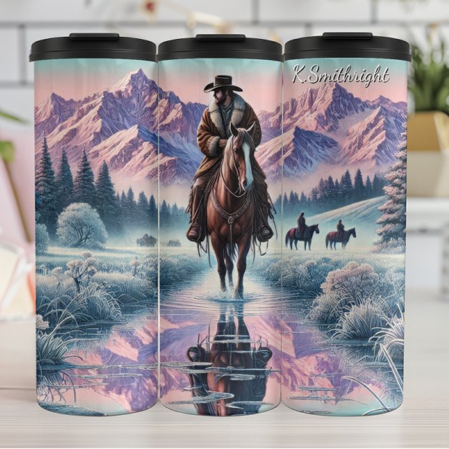 Winter Cowboy Horse Mountain Reflection Thermal Tumbler (Creator Uploaded)