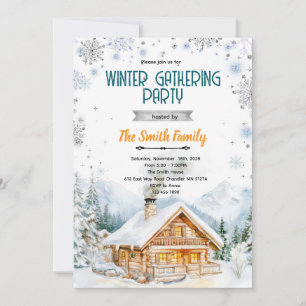 Winter cozy cabin party invitation