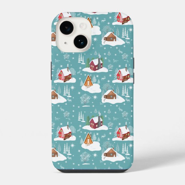 Winter Cozy Cabin Pattern iPhone Case (Back)