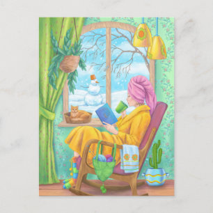 Winter cozy hand drawn home illustration postcard