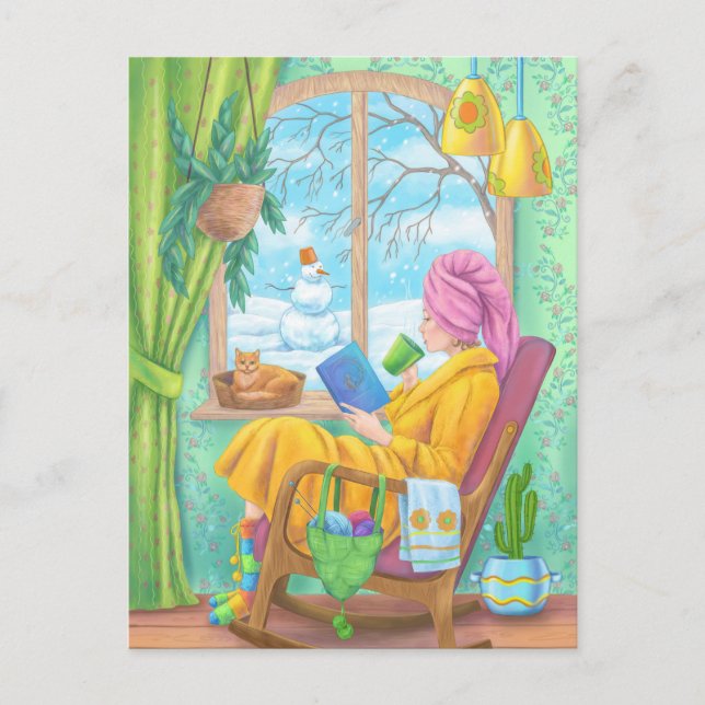 Winter cozy hand drawn home illustration postcard (Front)