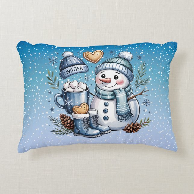 Winter Cozy Snowman Accent Pillow (Front)
