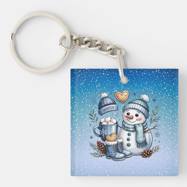 Winter Cozy Snowman Keychain (Front)